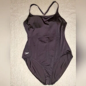 0068. NWOTs ~ Speedo ~ Modest Black One-Piece w/ Cross Straps Across the Back ~
